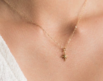 Gold North Star Necklace / Tiny Starburst Necklace / Gold Filled Star Necklace / Starburst Layering Necklace / Starburst Necklace
