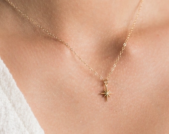 Gold North Star Necklace / Tiny Starburst Necklace / Gold Filled Star Necklace / Starburst Layering Necklace / Starburst Necklace