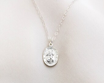 Sterling Silver Saint Christopher Necklace / Dainty Medallion Necklace / Protection Necklace / Traveling Saint Necklace, Traveler's Necklace