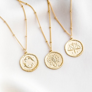 Gold Zodiac Coin Necklace / Gold Constellation Necklace / Zodiac Sign Necklace / Scorpio Necklace / Birthday Necklace / Bridesmaid Necklace