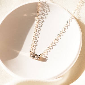 Dainty Baguette Necklace / Gold Filled Baguette Necklace / Simple Diamond Solitaire Necklace/ Dainty Everyday Necklace / Layering Necklace