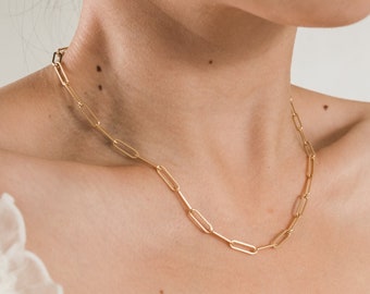 Gold Paperclip Chain Necklace / Large Link Chain Necklace / Thick Chain Necklace / Rectangle Link Necklace / Bold Chunky Gold Chain Necklace