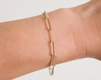 Paperclip Chain Bracelet / Gold Link Chain Bracelet / Silver Paperclip Link Bracelet / Rectangle Chain Bracelet / Bold Stacking Bracelet