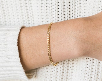 Gold Curb Chain Bracelet / Thick Gold Statement Bracelet / Gold Filled Everyday Bracelet / Minimal Gold Bracelet / Bracelet, Gift for Her