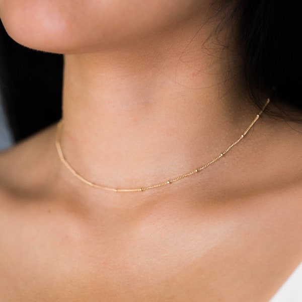 Satellite Chain Necklace / Beaded Chain Necklace / Gold Satellite Necklace / Silver Satellite Choker / Gold Filled Dainty Choker Necklace