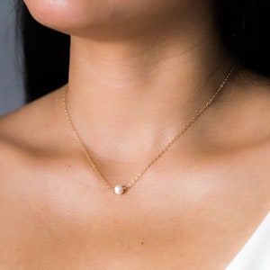 14k Gold Filled Pearl Necklace / Floating Pearl Necklace / Genuine Freshwater Pearl Necklace / Bridesmaid Necklace / Sterling Silver