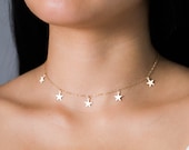 Dainty Star Choker Necklace 14k Gold Filled Star Necklace Sterling Silver Star Necklace Dangle Star Layering Necklace Gift for Her