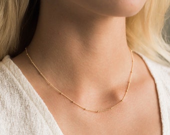 Dainty Beaded Chain Necklace / Gold Satellite Chain Necklace / Silver Satellite Necklace / Dainty Beaded Necklace / Bridesmaid Necklace