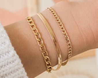 Gold Herringbone Bracelet / Gold Filled Herringbone Chain Bracelet / Flat Chain Bracelet / Minimal Everyday Layering Bracelet / Gift for Her
