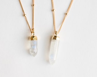 Moonstone Necklace / Moonstone Crystal Necklace / Crystal Point Necklace / Crystal Spike Necklace / Raw Crystal Necklace / Bohemian Necklace