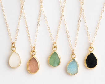 14k Gold Filled Teardrop Druzy Necklace / Tiny Crystal Necklace / Druzy Gemstone Necklace / Raw Gemstone Necklace / Druzy Crystal Necklace