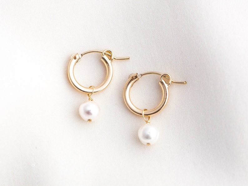 Jewelry Dainty Pearl Earrings Tiny Pearl Hoop Earrings Gold Filled Mini Pearl Earrings Gold Tiny Hoops Bridesmaids Earrings
