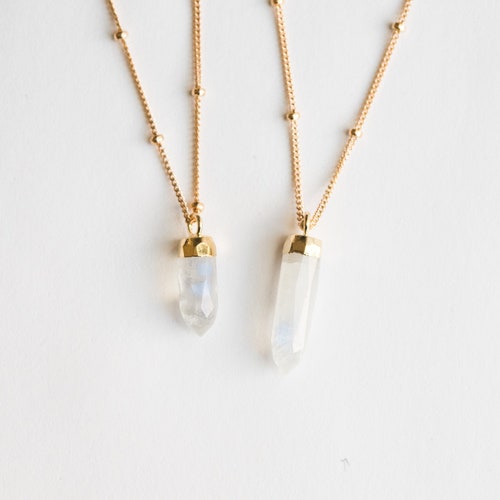 Moonstone Necklace / Moonstone Crystal Necklace / Crystal Point Necklace / Crystal Spike Necklace / Raw Crystal Necklace / Bohemian Necklace
