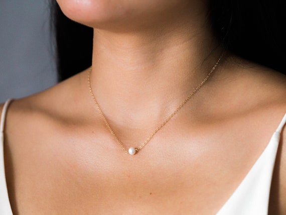 14k Gold Filled Pearl Necklace / Floating Pearl Necklace / Genuine Freshwater  Pearl Necklace / Bridesmaid Necklace / Sterling Silver 
