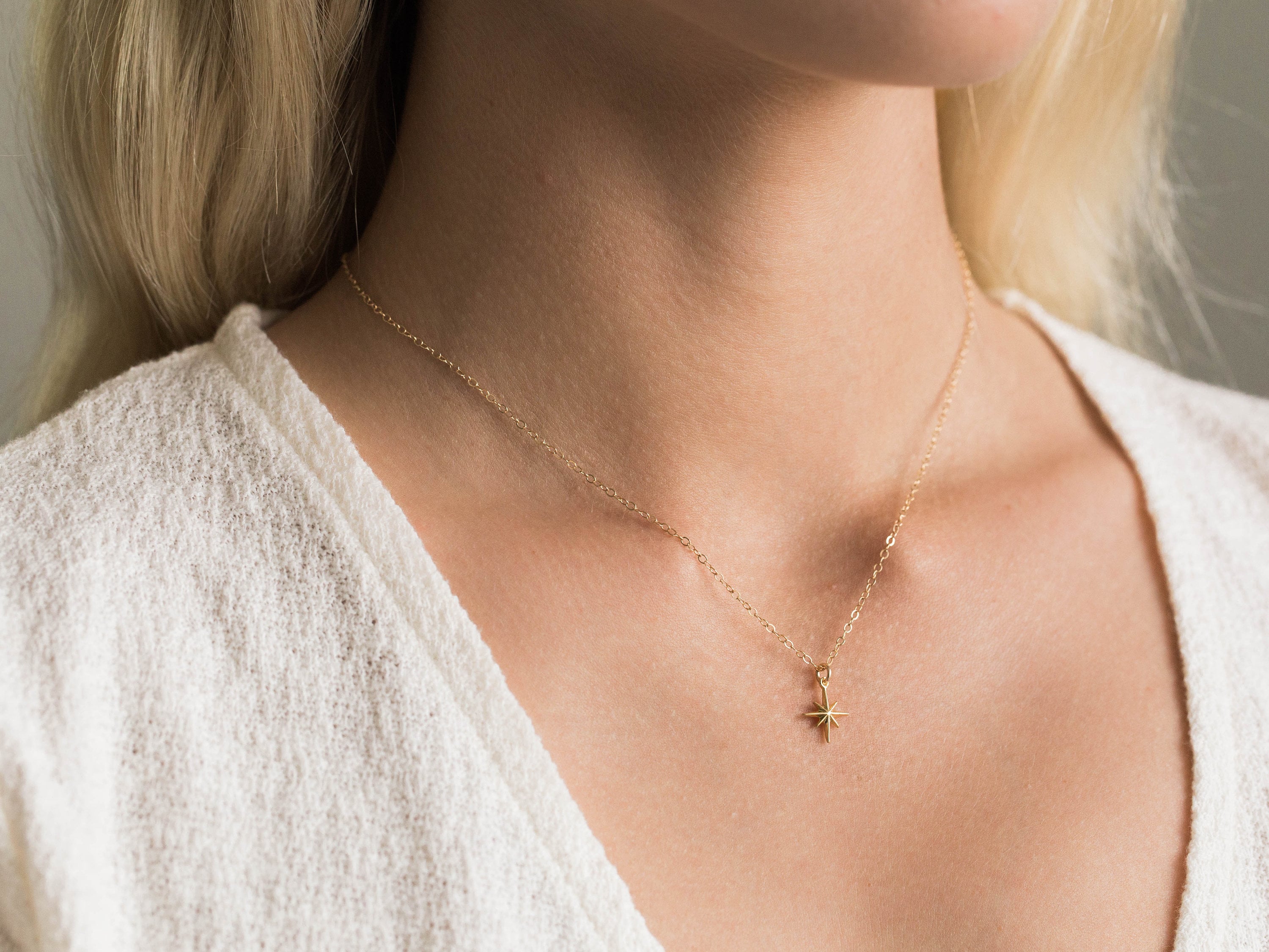 Gold North Star Necklace / Tiny 