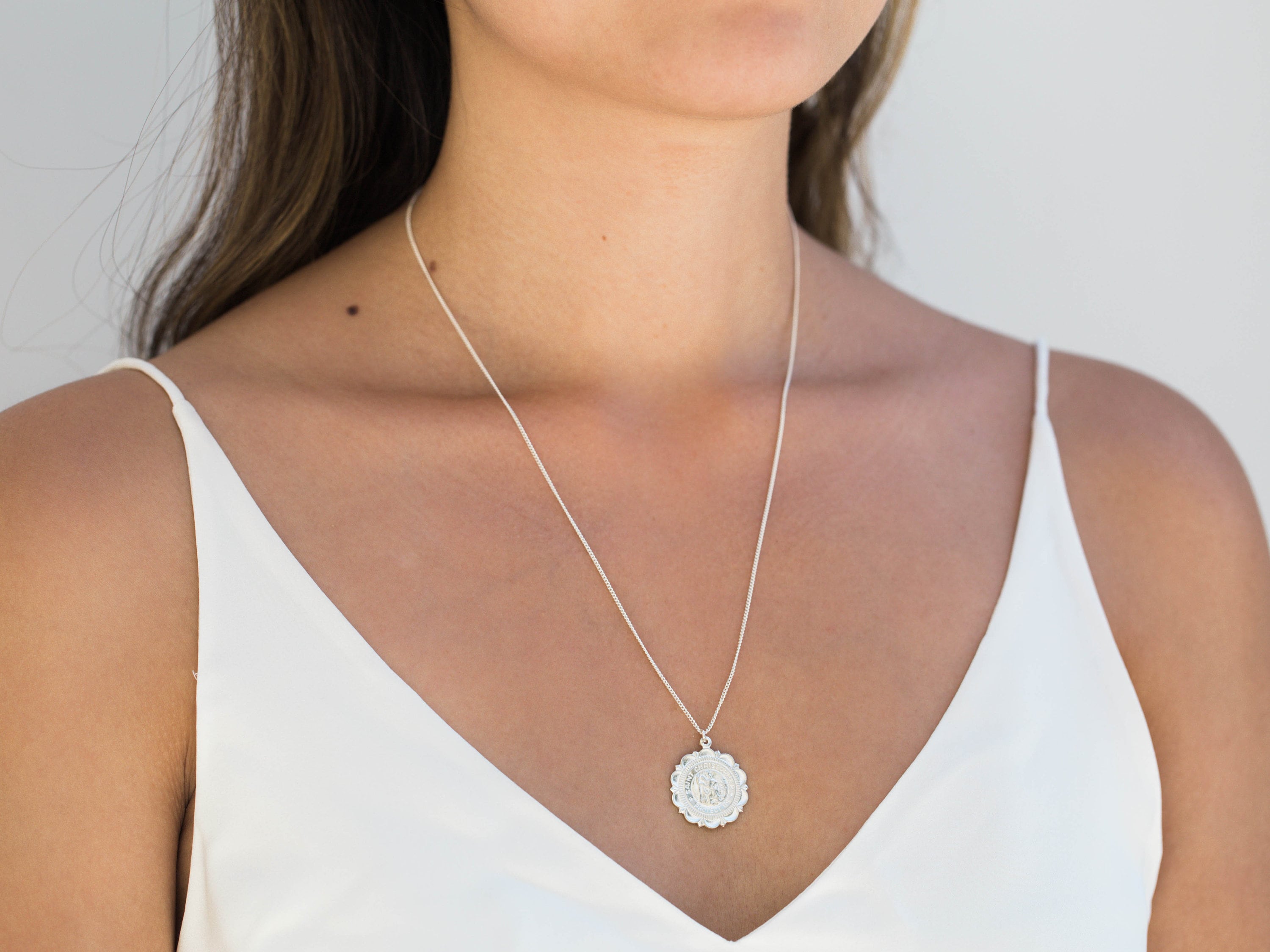 Sterling Silver St Christopher Necklace / Silver Medallion Necklace / Traveler's Necklace / Silver Coin Necklace / Protection Necklace