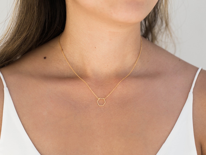 Hexagon Necklace / Dainty Gold Hexagon Necklace / Geometric Necklace / Layered Necklace / Bridesmaid/Birthday Idea image 3