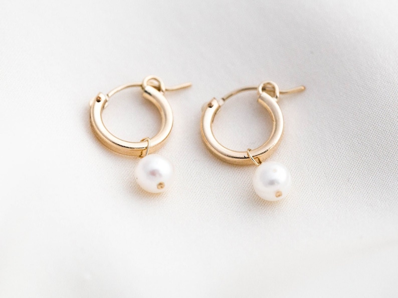 Jewelry Dainty Pearl Earrings Tiny Pearl Hoop Earrings Gold Filled Mini Pearl Earrings Gold Tiny Hoops Bridesmaids Earrings