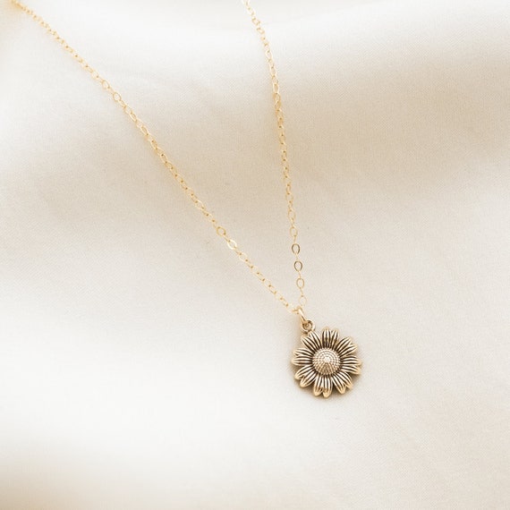 Dainty Sunflower Necklace Gold Sunflower Necklace Silver Flower Layering Necklace Gold Filled Bridesmaid Necklace Gift for Her Etsy