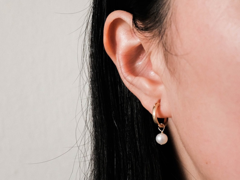 Jewelry Dainty Pearl Earrings Tiny Pearl Hoop Earrings Gold Filled Mini Pearl Earrings Gold Tiny Hoops Bridesmaids Earrings