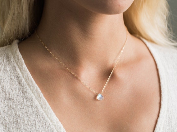 Moonkist Designs Sterling Silver Moonstone Necklace Rainbow Moonstone Layering Necklace Moonstone Pendant Dainty Flower Necklace