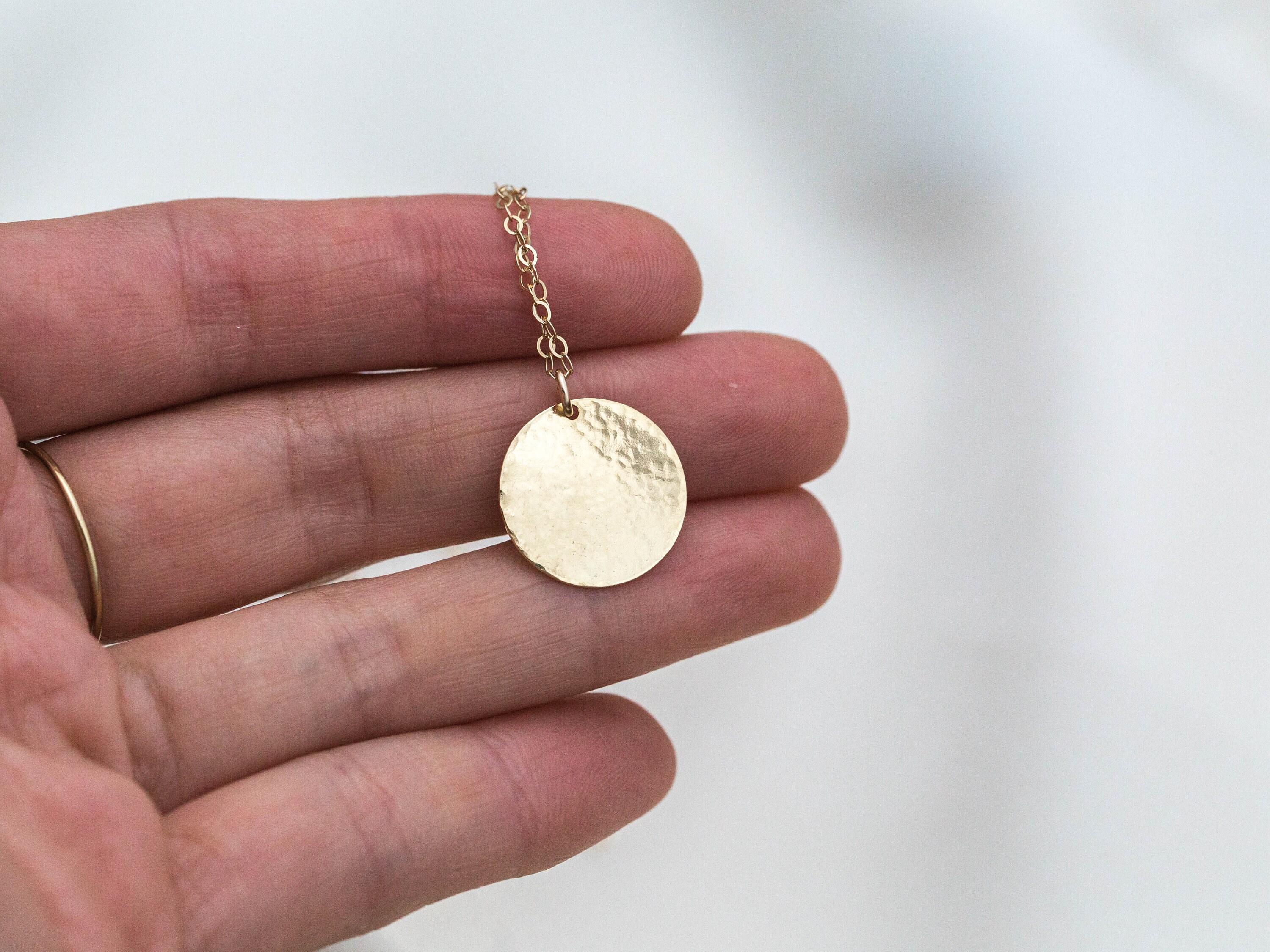 Gold Hammered Coin Necklace / Dainty Gold Filled Disc Necklace Etsy
