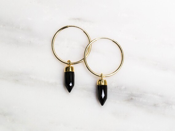 black onyx hoop earrings