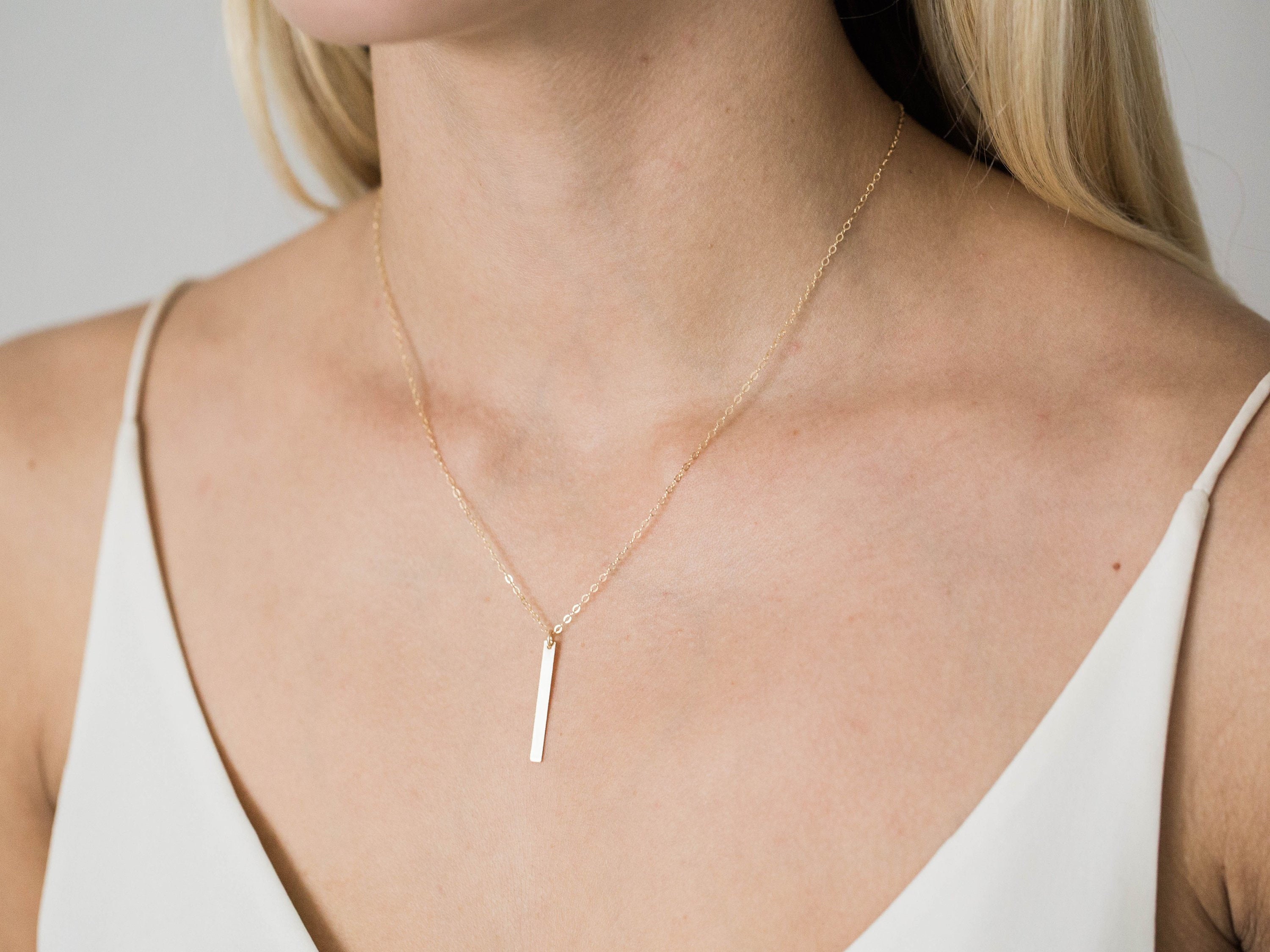 Gold Bar Necklace / Gold Hanging Bar 