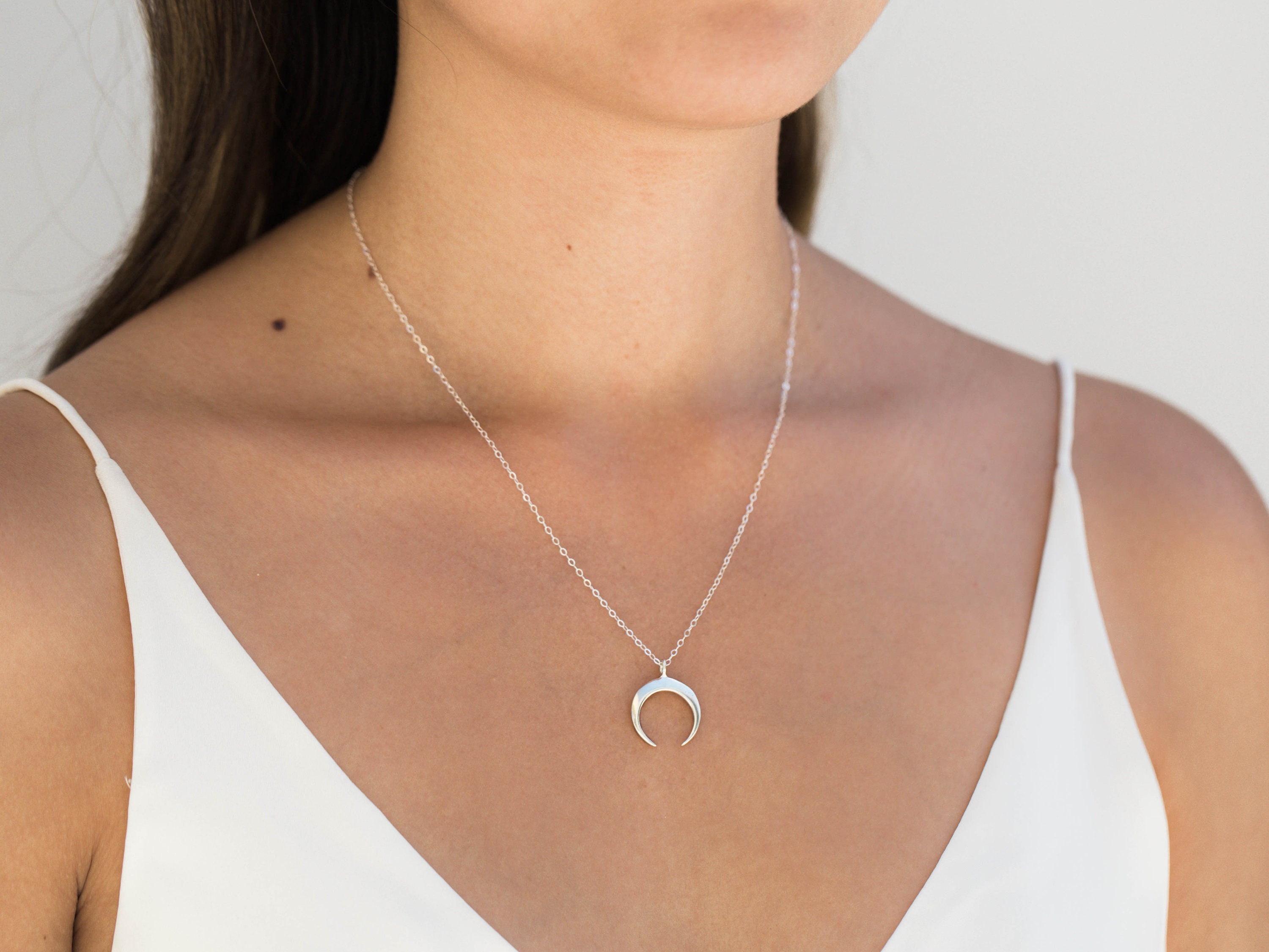 Silver Horn Necklace / Dainty Silver Horn Choker Necklace / Etsy