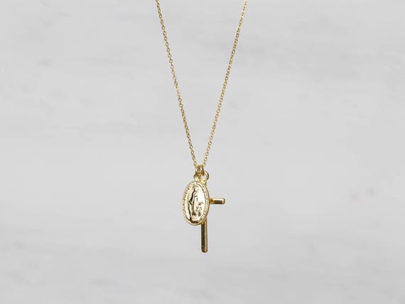 cross and virgin mary necklace