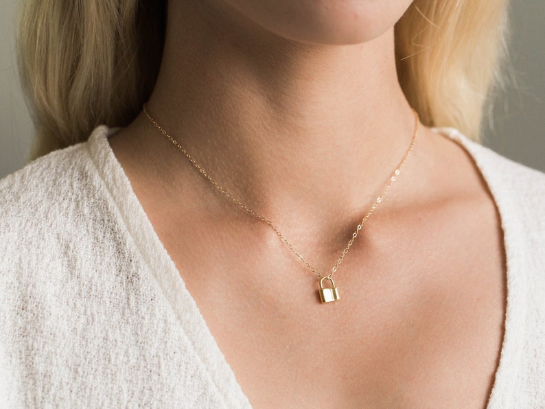 Dainty Gold Lock Necklace Tiny Lock Necklace Lock Layering Necklace Padlock Necklace Anniversary Gift Gold Filled Sterling Silver
