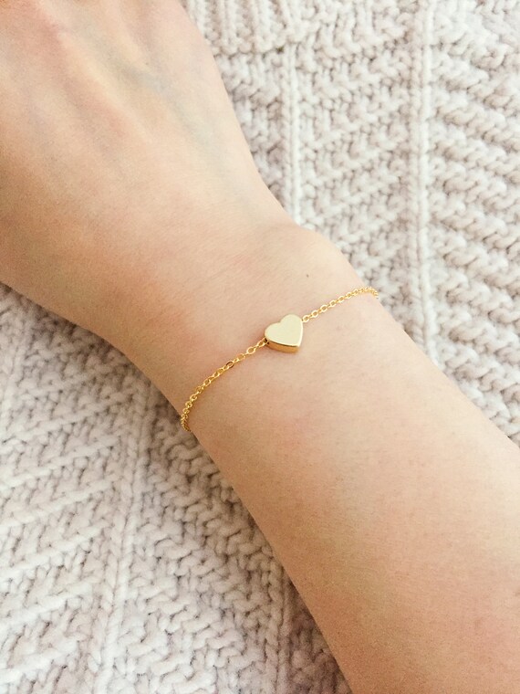 Dainty Gold Heart Bracelet / Tiny Heart / Bridesmaid Bracelet Etsy