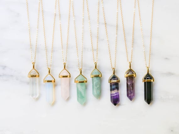 Triple Layer Chain Necklace Quartz Amethyst Crystal Gem Stone Boho Jewellery