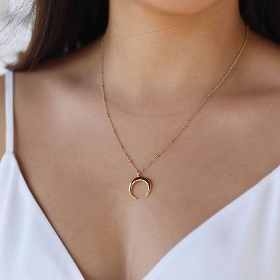 dainty necklace moon necklace double horn Gold crescent necklace everyday jewelry