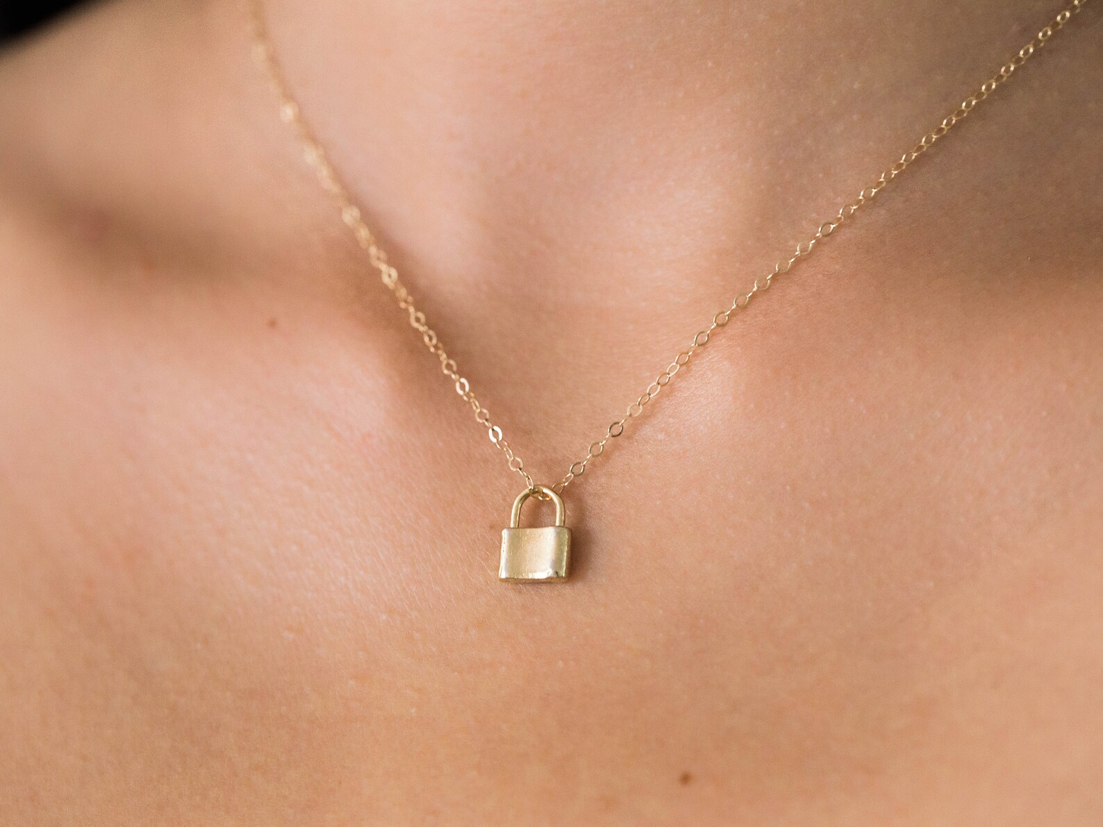 Dainty Gold Lock Necklace / Tiny Lock Necklace / Lock Layering Etsy