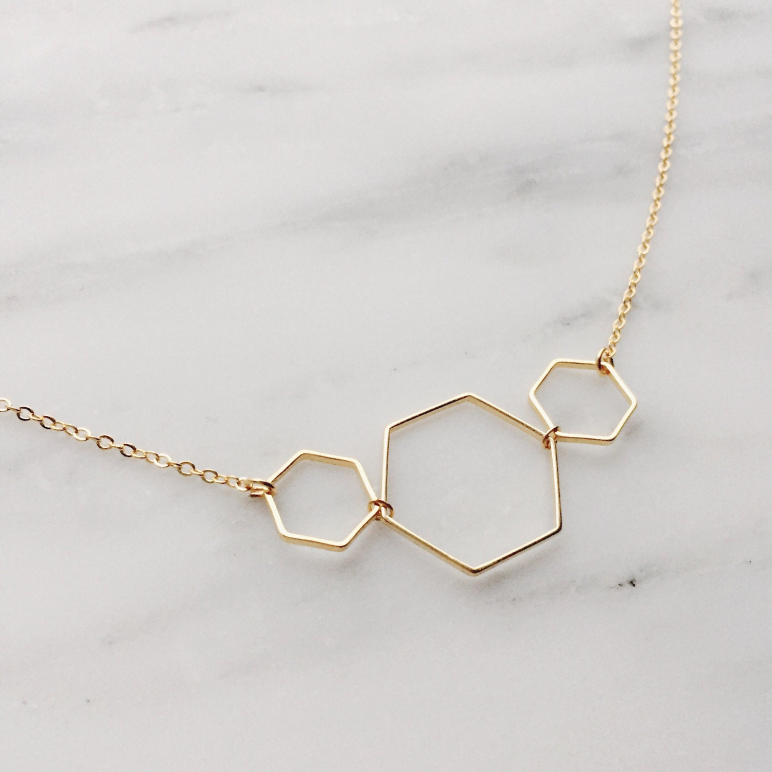 Triple Hexagon Necklace / Gold Hexagon Necklace / Geometric Etsy