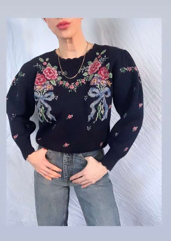 1980's Vintage Deep Dark Navy + Pink Floral Herman