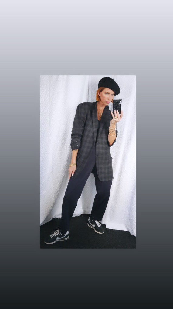 90's Black and Grey Checkered Blazer