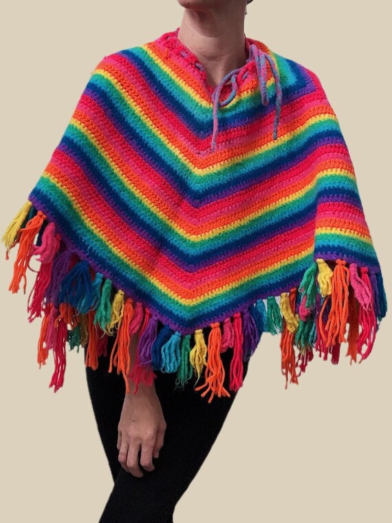 Vintage Rainbow Crochet Pancho
