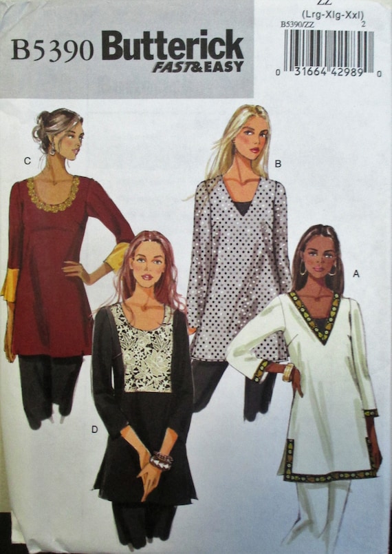 Size ZZ LRG-XLG-XXL Butterick Patterns B5784 Misses/' Pullover Top and Dress