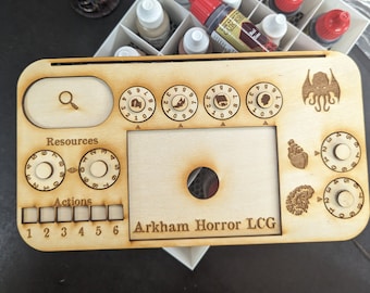 Handmade Wooden Deluxe Ultimate Arkham Horror LCG Investigator Player Tracker with Dials and Cubes (note: changes please read description)