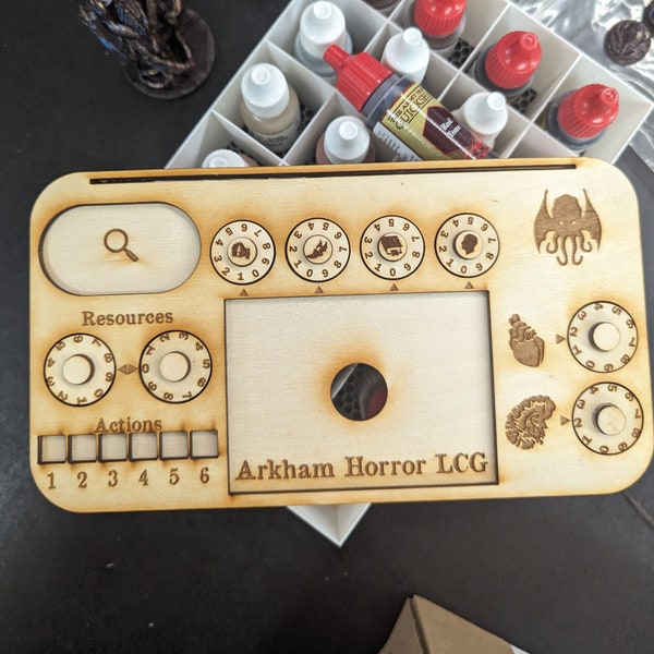 Handmade Wooden Deluxe Ultimate Arkham Horror LCG Investigator Player Tracker with Dials and Cubes (note: changes please read description)