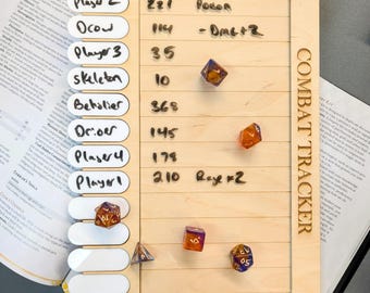 Deluxe Handmade Combat tracker for DnD, Dungeons and Dragons, Pathfinder, and Tabletop RPGs--wood and dry erase acrylic