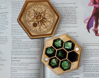 Handmade Warlock Themed Wooden Dicebox for 7 Polyhedral Dice--multiple colors/styles available, dice upgrade
