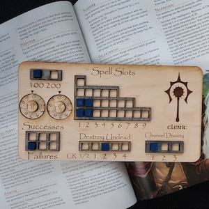 Standard Handmade Laser Cut Wooden Cleric Class Board for Dungeons and Dragons. Dice, Stats, Abilities, and Trackers