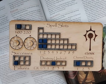 Standard Handmade Laser Cut Wooden Cleric Class Board for Dungeons and Dragons. Dice, Stats, Abilities, and Trackers