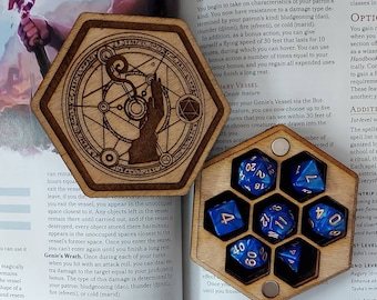 Handmade Wizard Themed Wooden Dicebox for 7 Polyhedral Dice--multiple colors/styles available, dice upgrade