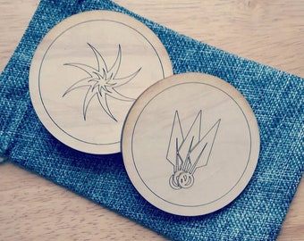Four (4) Handmade 3.5 " by 1/4" Wooden Gloomhaven Class Coasters