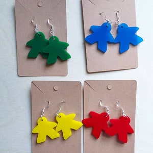 Deluxe Handmade Meeple Earrings in Exotic Hardwood, Domestic Hardwood, and Acrylic