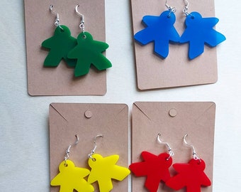 Deluxe Handmade Meeple Earrings in Exotic Hardwood, Domestic Hardwood, and Acrylic